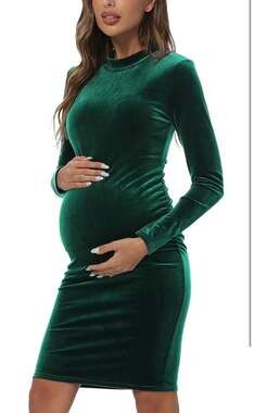 JINDIIM Long Sleeve Velvet Turtleneck Maternity Bodycon Dress for Casual Baby Sh